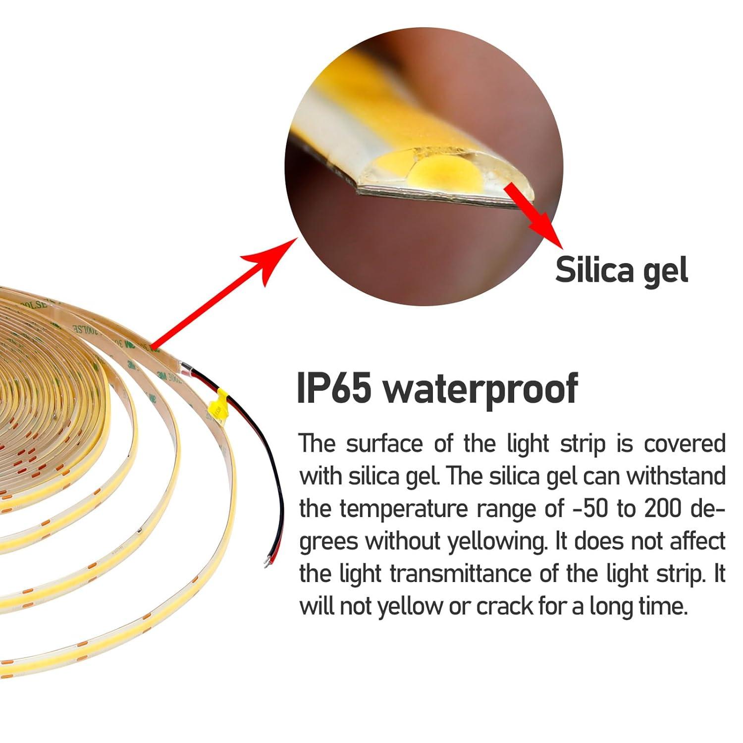 10M/32.8ft 24V COB LED Strip Light Waterproof IP65 Natural White 4000K Uniform Glow 3840LEDs CRI 93+ Flexible LED Tape Lights for DIY Cabinet Bedroom Kitchen Home Decor(No Power Supply)