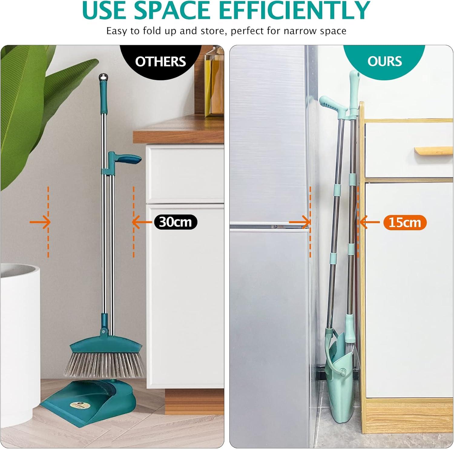 QUALITY FLOORING INC. Broom And Dustpan Set For Home, Broom With Dustpan Cleaning Teeth Combo Set, Indoor Sweep Broom, 55” Long Handle Broom For Office Home Kitchen Lobby Floor