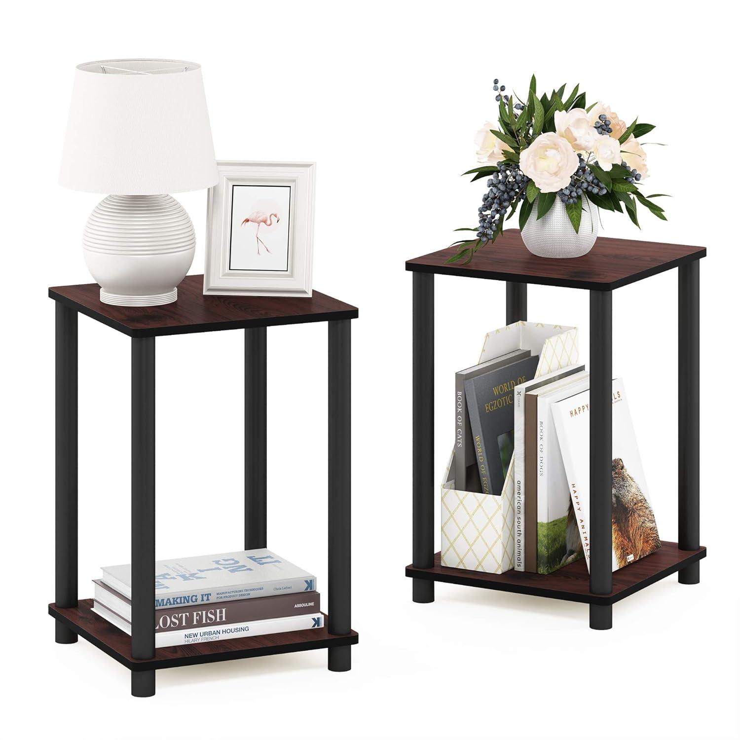 Furinno Turn-N-Tube Haydn End Table, Dark Cherry/Black, Set of 2