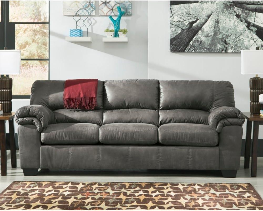 Signature Design by Ashley Bladen Contemporary Faux Leather & Wood Sofa in Gray