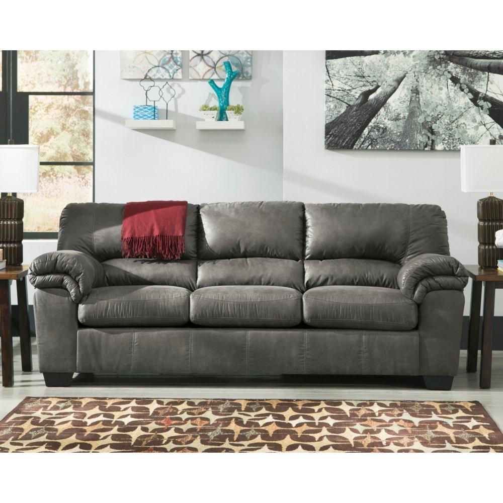 Signature Design by Ashley Bladen Contemporary Faux Leather & Wood Sofa in Gray