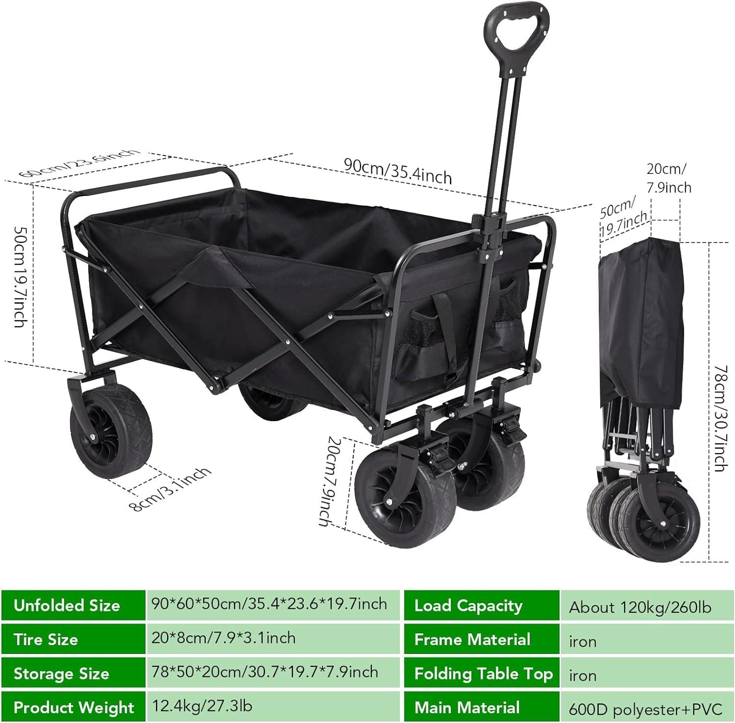 Black Heavy Duty Collapsible Wagon with Folding Table