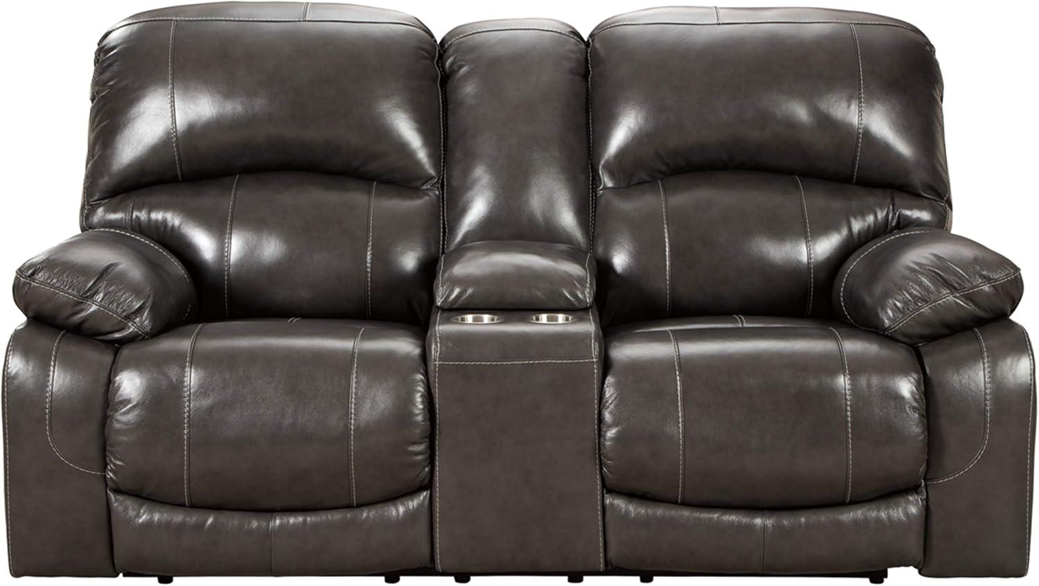 Ashley Furniture Hallstrung Leather Power Reclining Loveseat in Gray