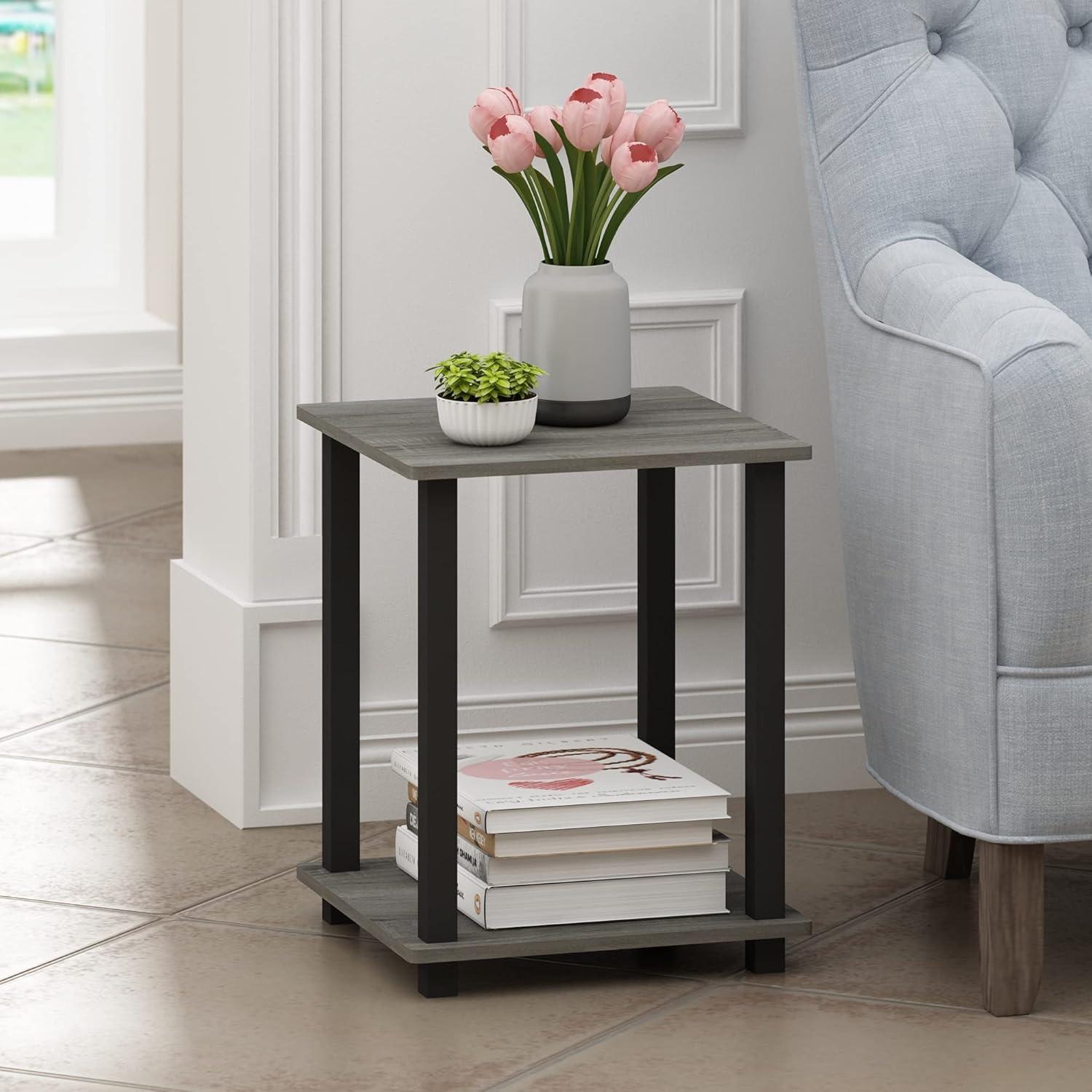 Modern French Oak Black Square Wood End Table Set