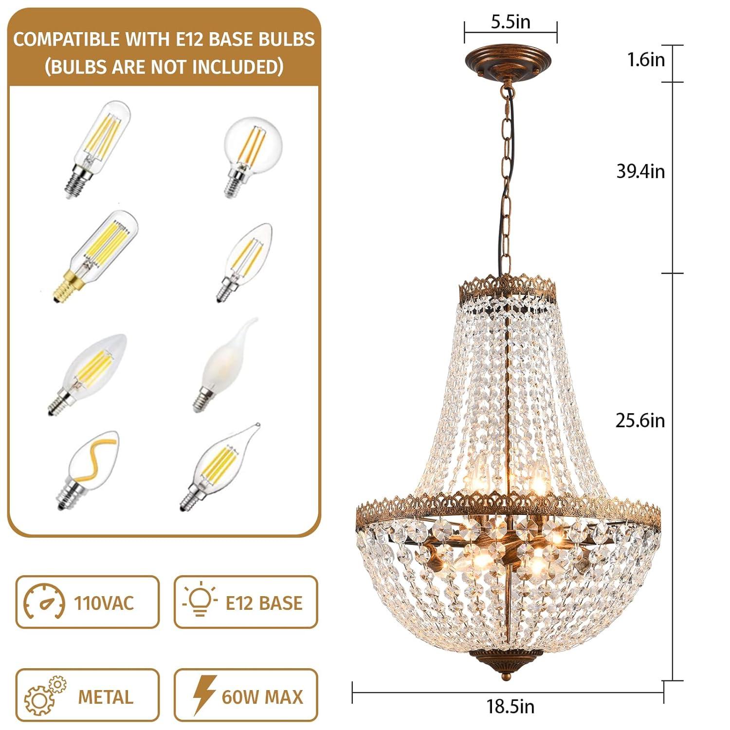 Edvivi Lighting Antique Bronze 6-Light Empire Chandelier with Crystal - Antique Bronze