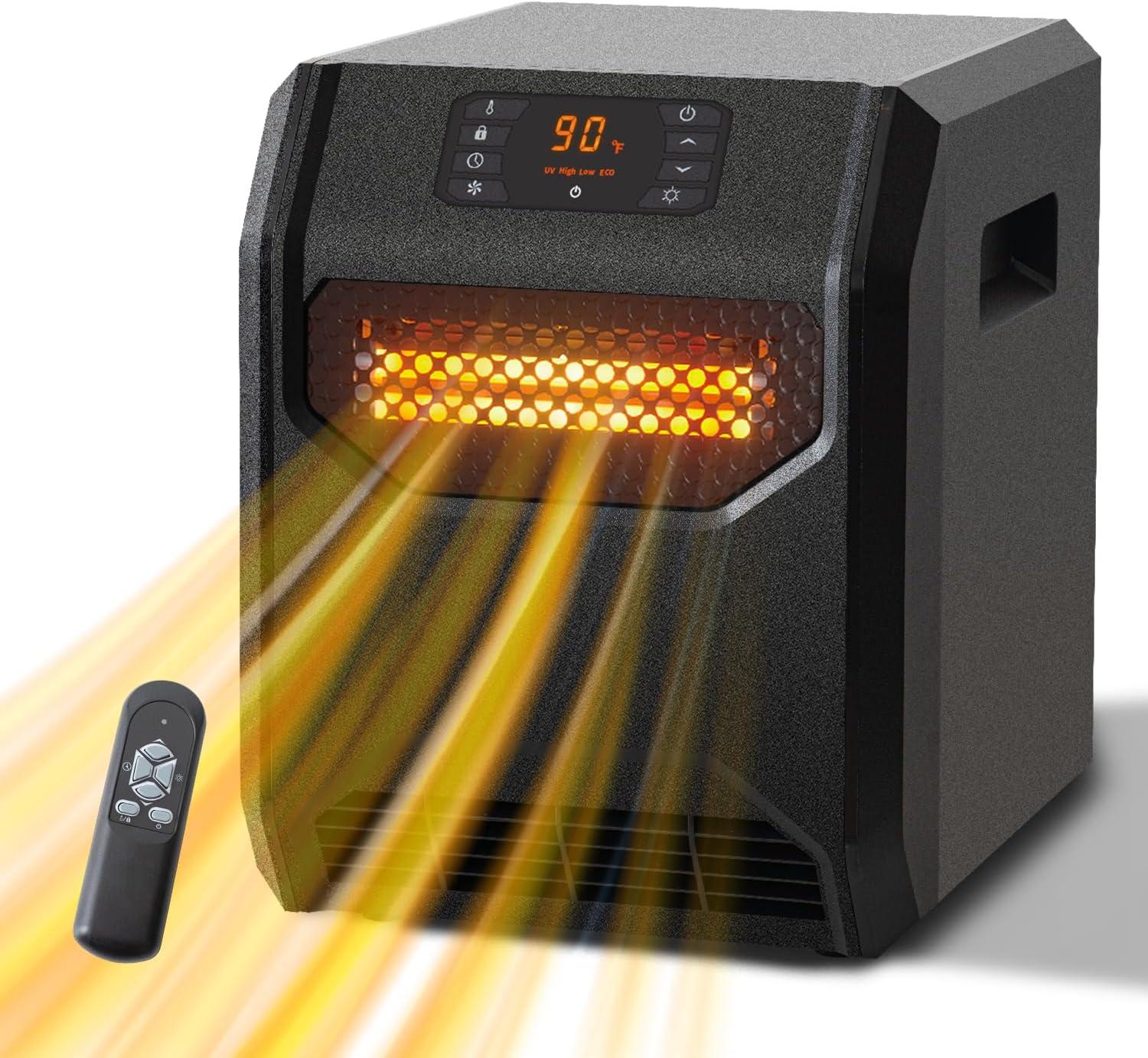 Portable Space Heater 1500W for Indoor Use Electric Infrared Heater with Thermostat, Space Heater with UVC Air Purification and Remote Control for Office Bedroom