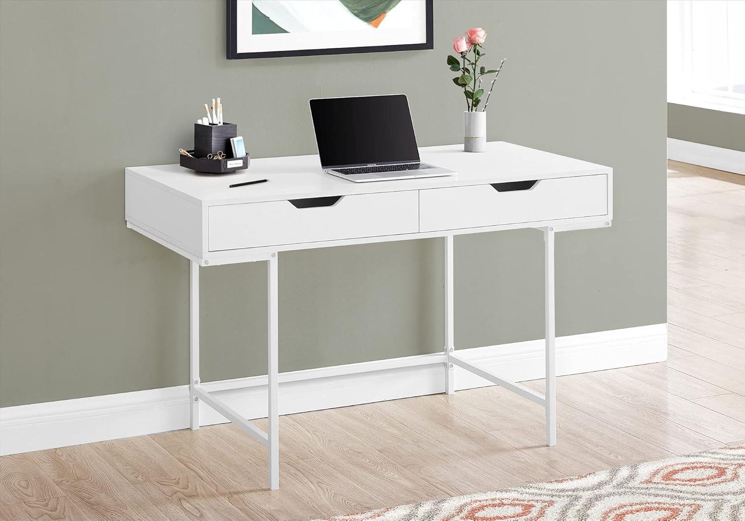 Monarch Specialties Computer Desk Home Office Laptop Storage Drawers 48InchL Work Metal Laminate White Contemporary Modern