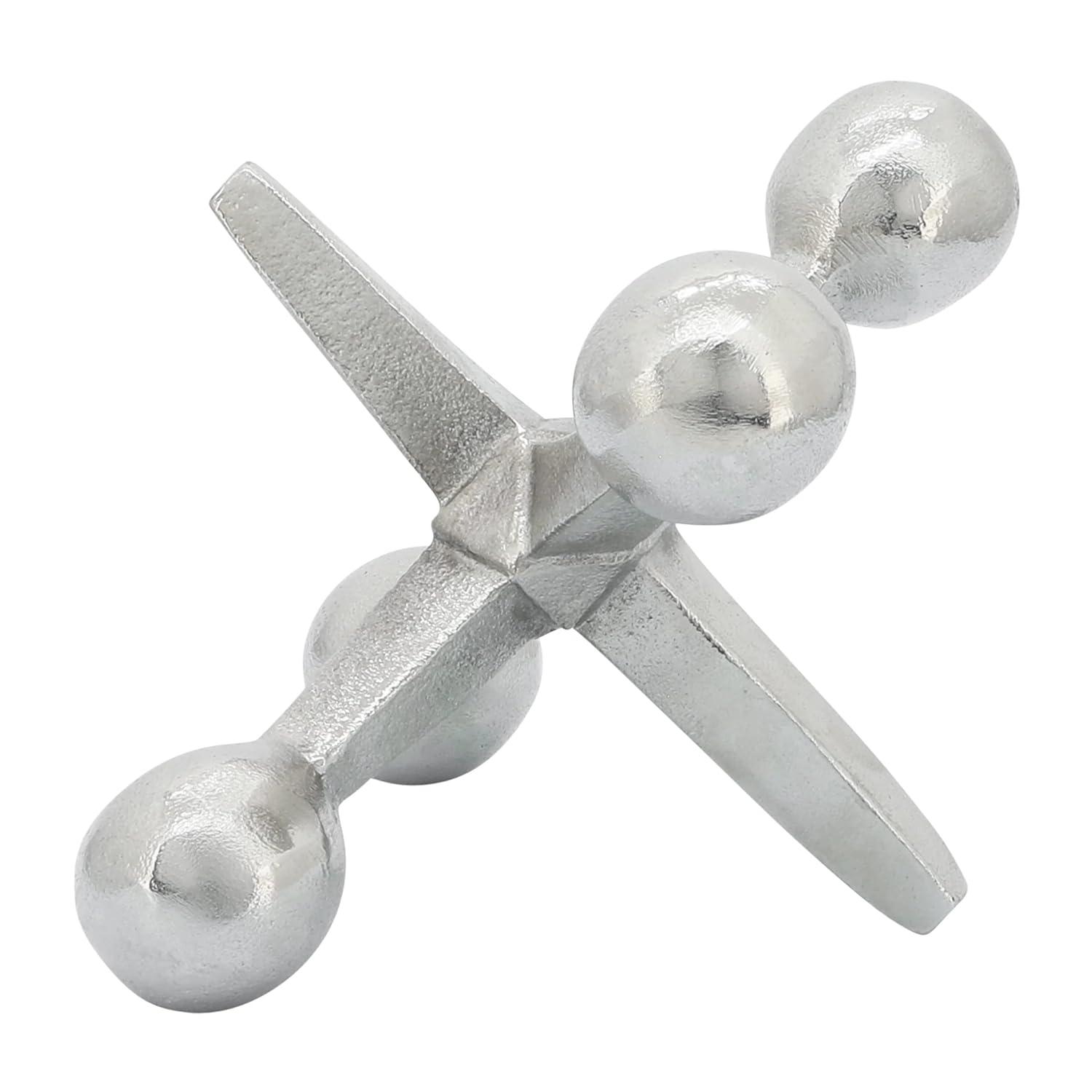 Sagebrook Home Creative Metal Jacks Sculpture for Room, Bedroom or Office Decor, Aluminum, Silver 7 L x 5 W x 5 H Inches