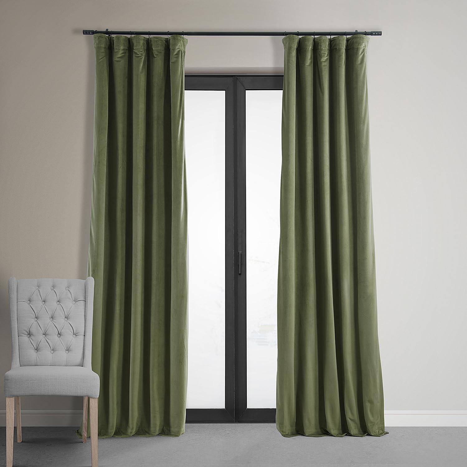 Half Price Drapes Signature Hunter Green Velvet Blackout Curtains For Bedrooms (1 Panel), 50WX 84L