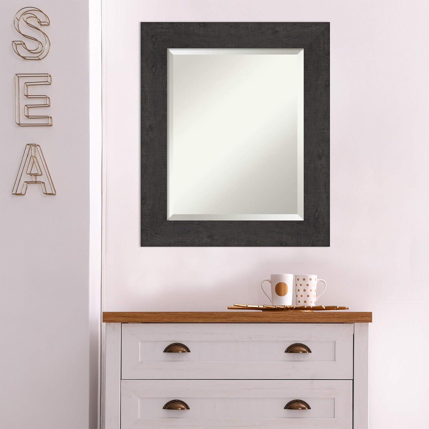 Amanti Art Beveled Bathroom Wall Mirror - Rustic Plank Espresso Frame Outer Size: 21 x 25 in