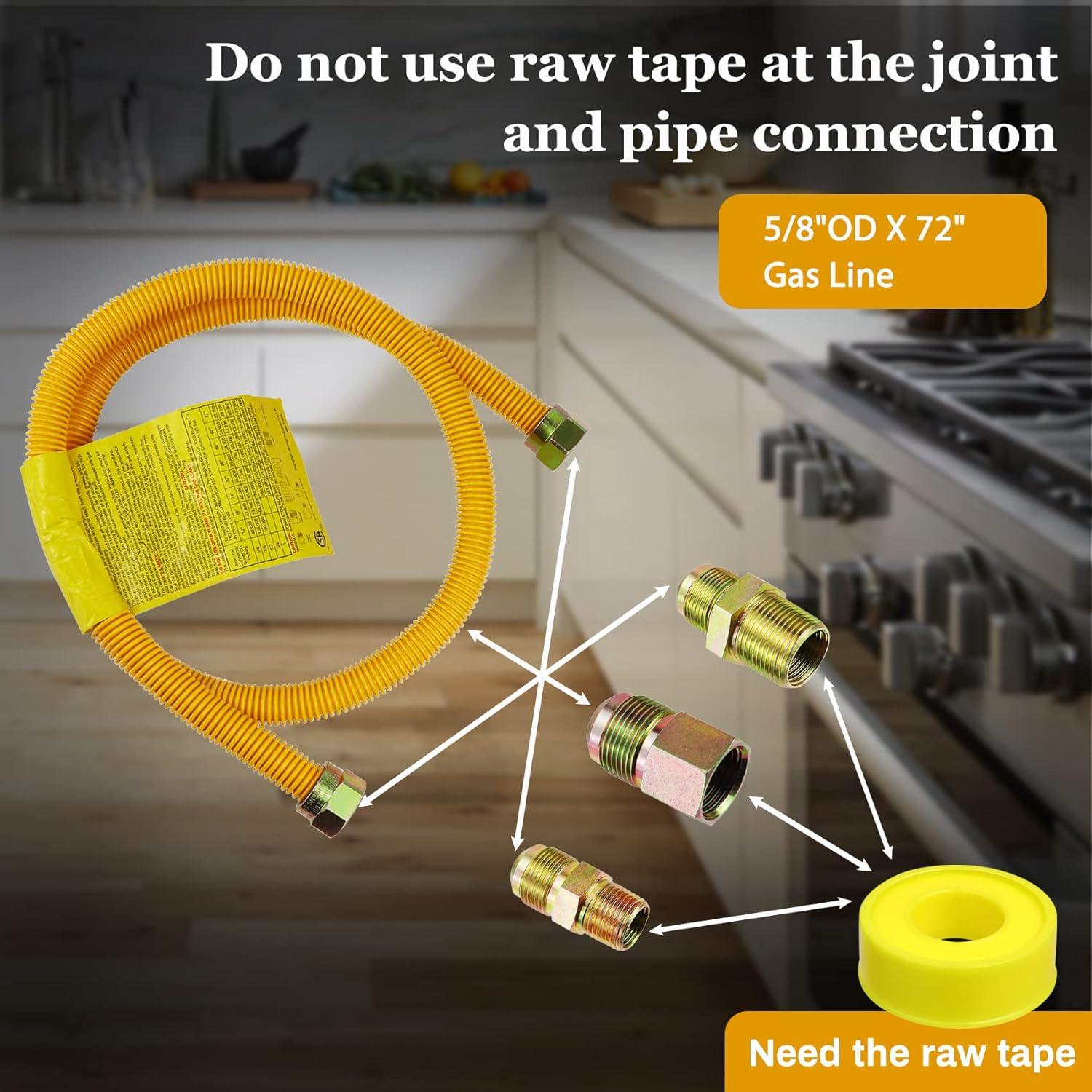 60" Flexible Gas Line Kit for Dryer, Stove, Range, Stainless Steel Gas Dryer Connector Kit, 5/8 in.OD(1/2 in. ID)Dryer Gas Line with Connector 1/2" FIP & 1/2" MIP & 3/4" MIP Fitting