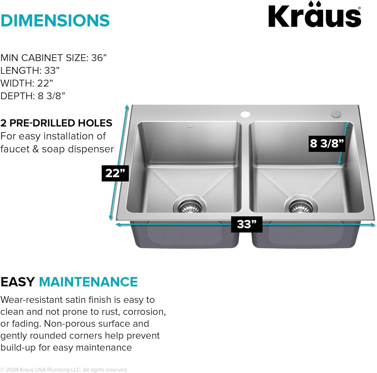 Fairlane 33-Inch Stainless Steel Double Bowl Kitchen Sink