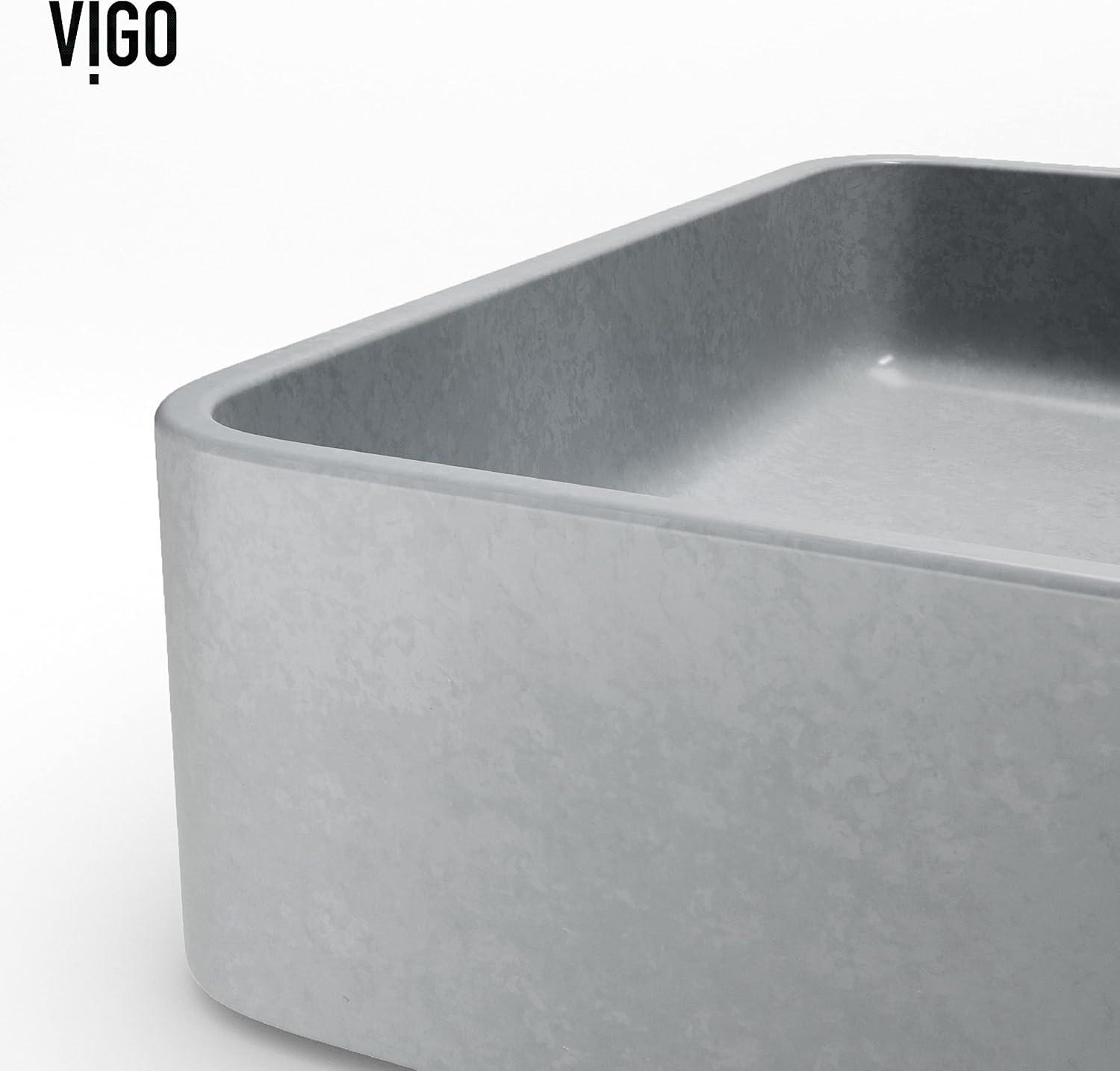 Tarragona Gothic 19" L x 14" W x 4" H Gray Concreto Stone Handmade Rectangular Vessel Bathroom Sink