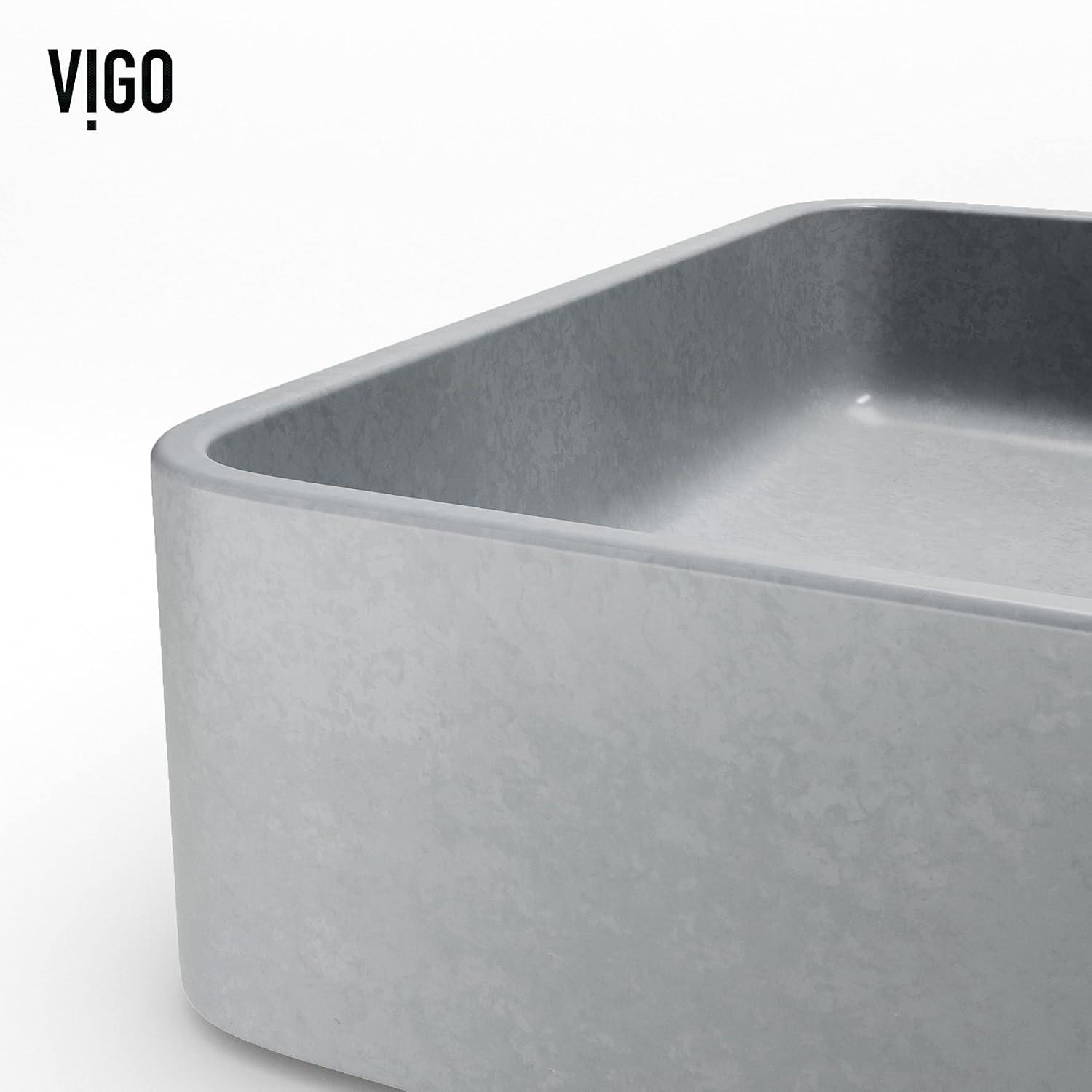 Tarragona Gothic 19" L x 14" W x 4" H Gray Concreto Stone Handmade Rectangular Vessel Bathroom Sink