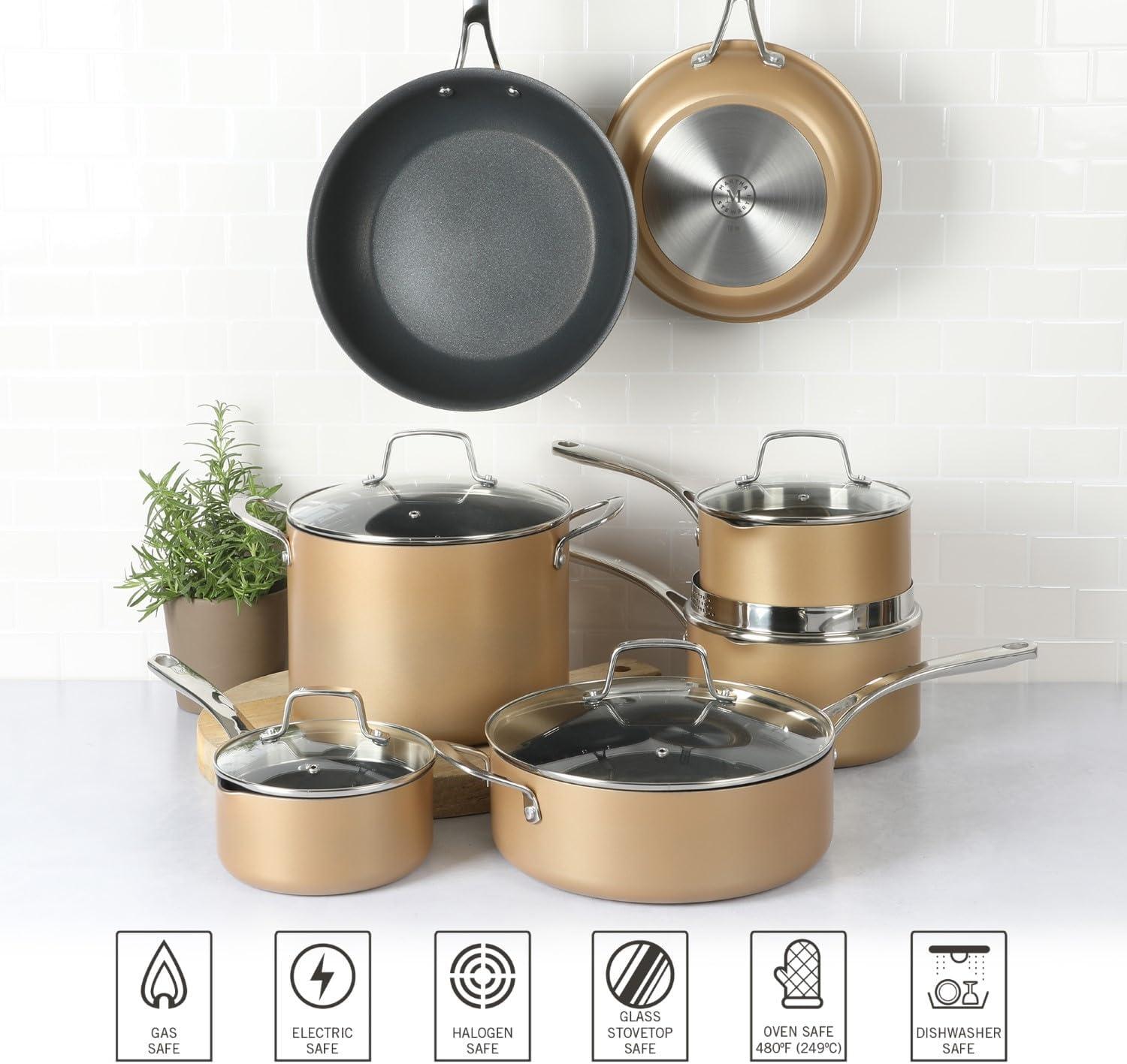 Martha Stewart 12pc Aluminum Hard Anodized Nonstick Cookware Set Copper Black Interior: Induction Safe, Skillets & Pans