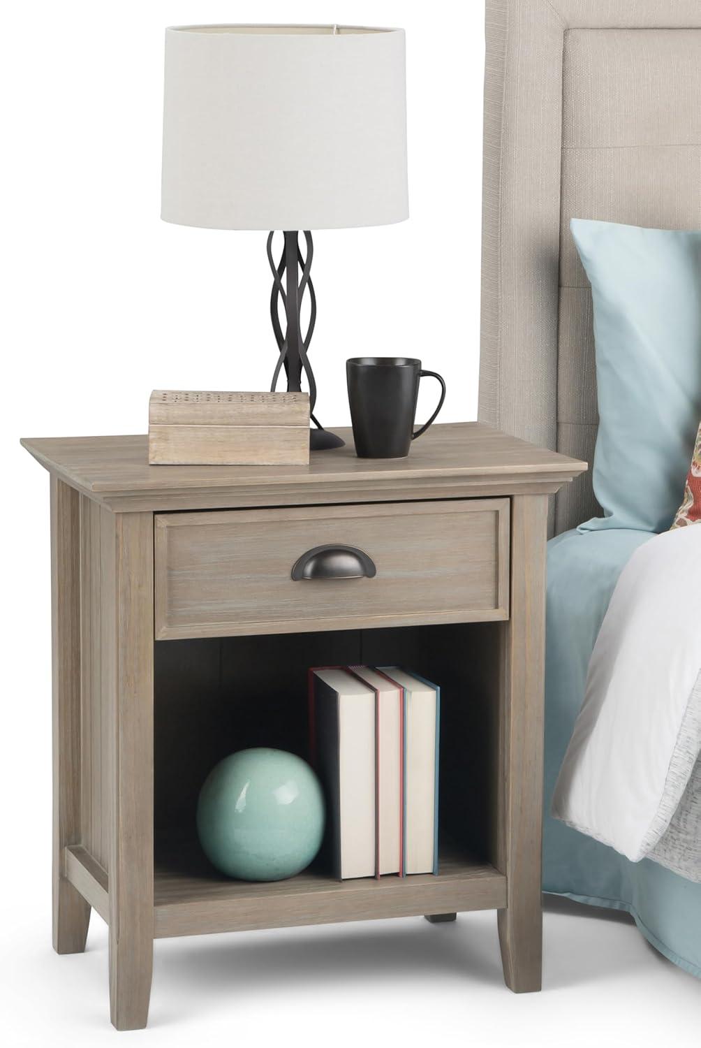 Distressed Grey Solid Pine 1-Drawer Bedside Table with Open Storage