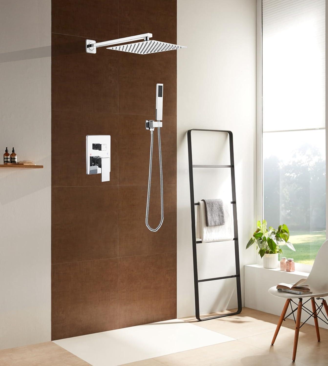 10-Inch Polished Chrome Square Rain Shower System with Handheld