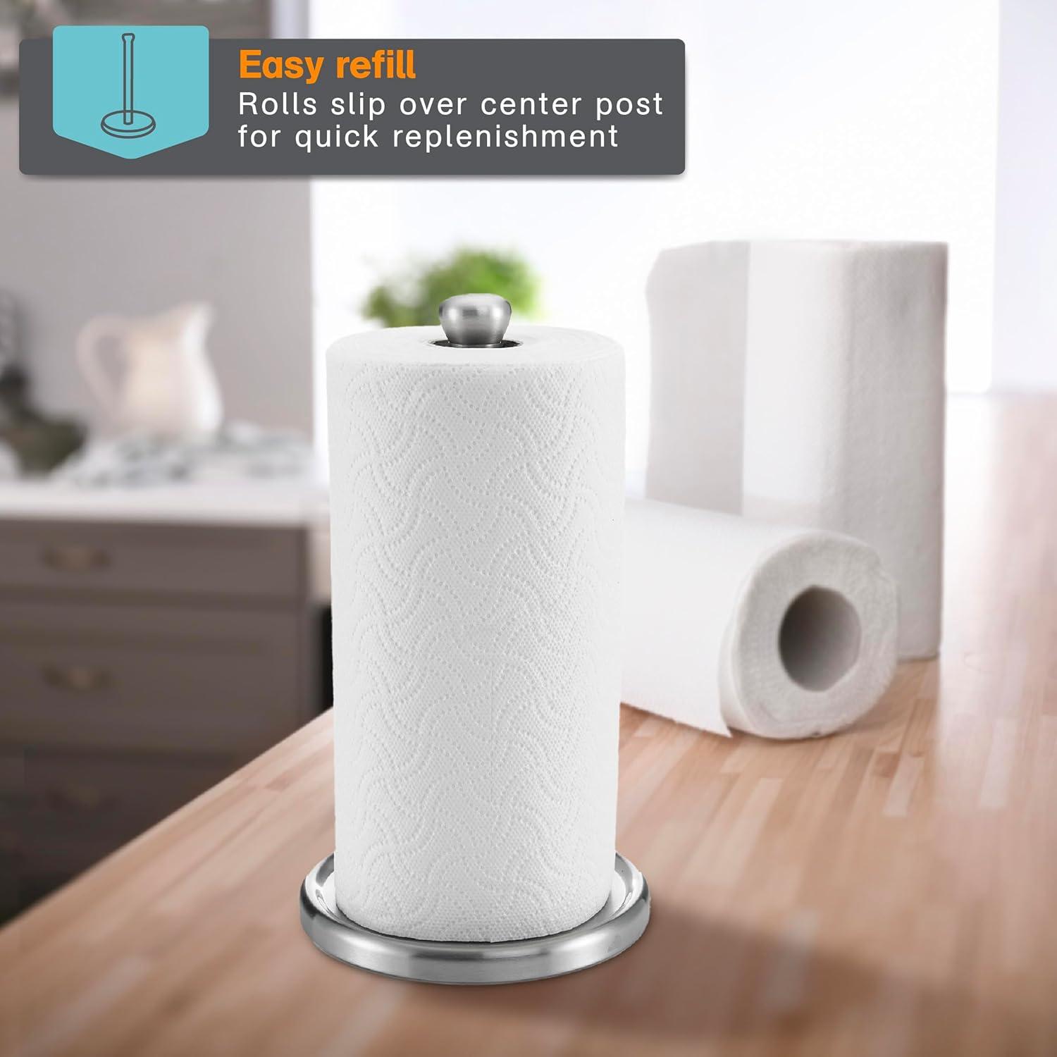 Stainless Steel Single-Tear Paper Towel Holder with Weighted Base