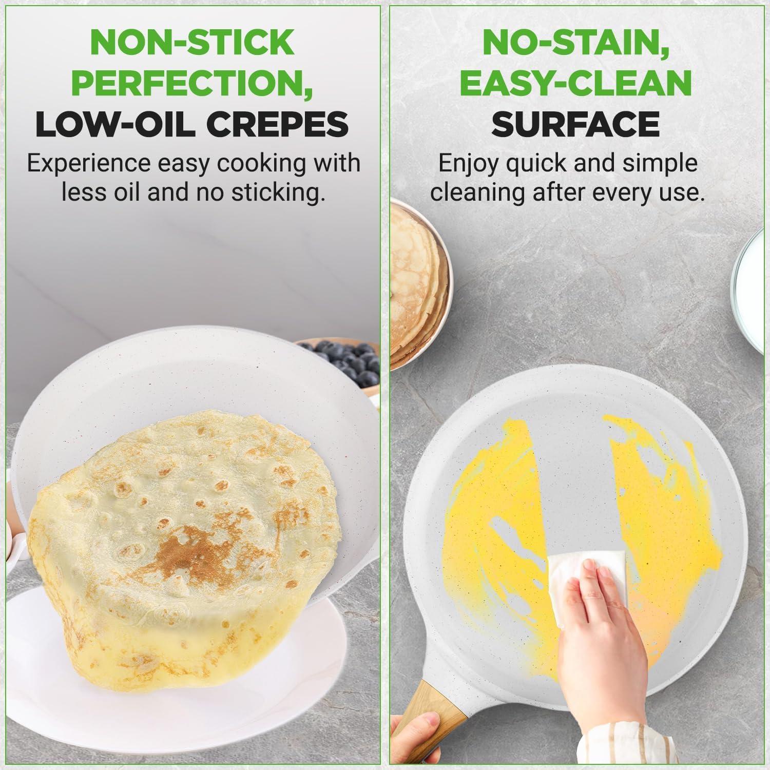 NutriChef Nutrichef 9.45” Non-Stick Crepe Pan With Wooden Spreader, Durable Marble Coated Dosa Pan, Bakelite Handle And Induction Bottom, Pfoa/Pfos Free, Dishwasher Safe, Even Heat Distribution