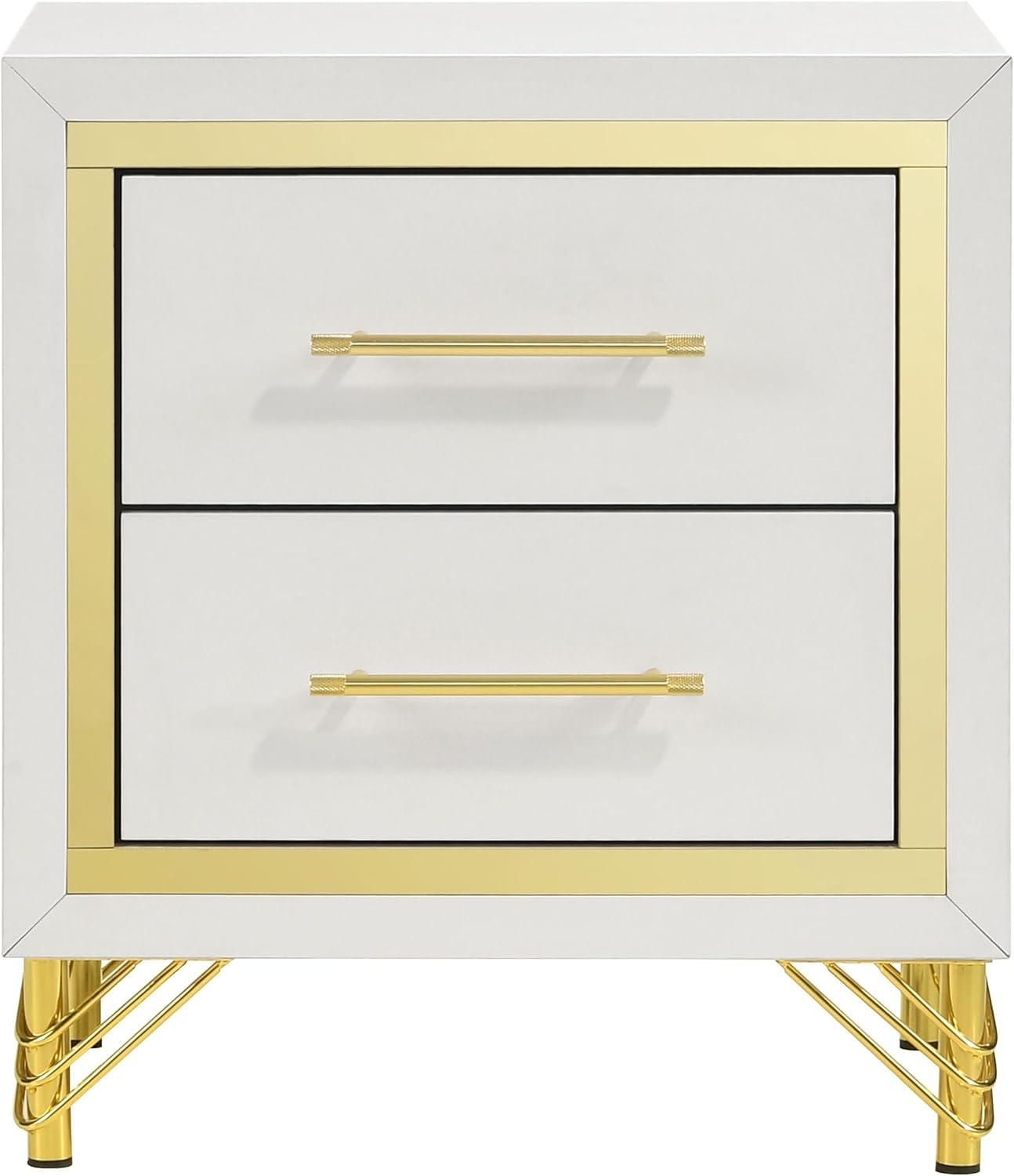Coaster Lucia Modern 2-drawer Wood Nightstand Bedside Table White and Gold