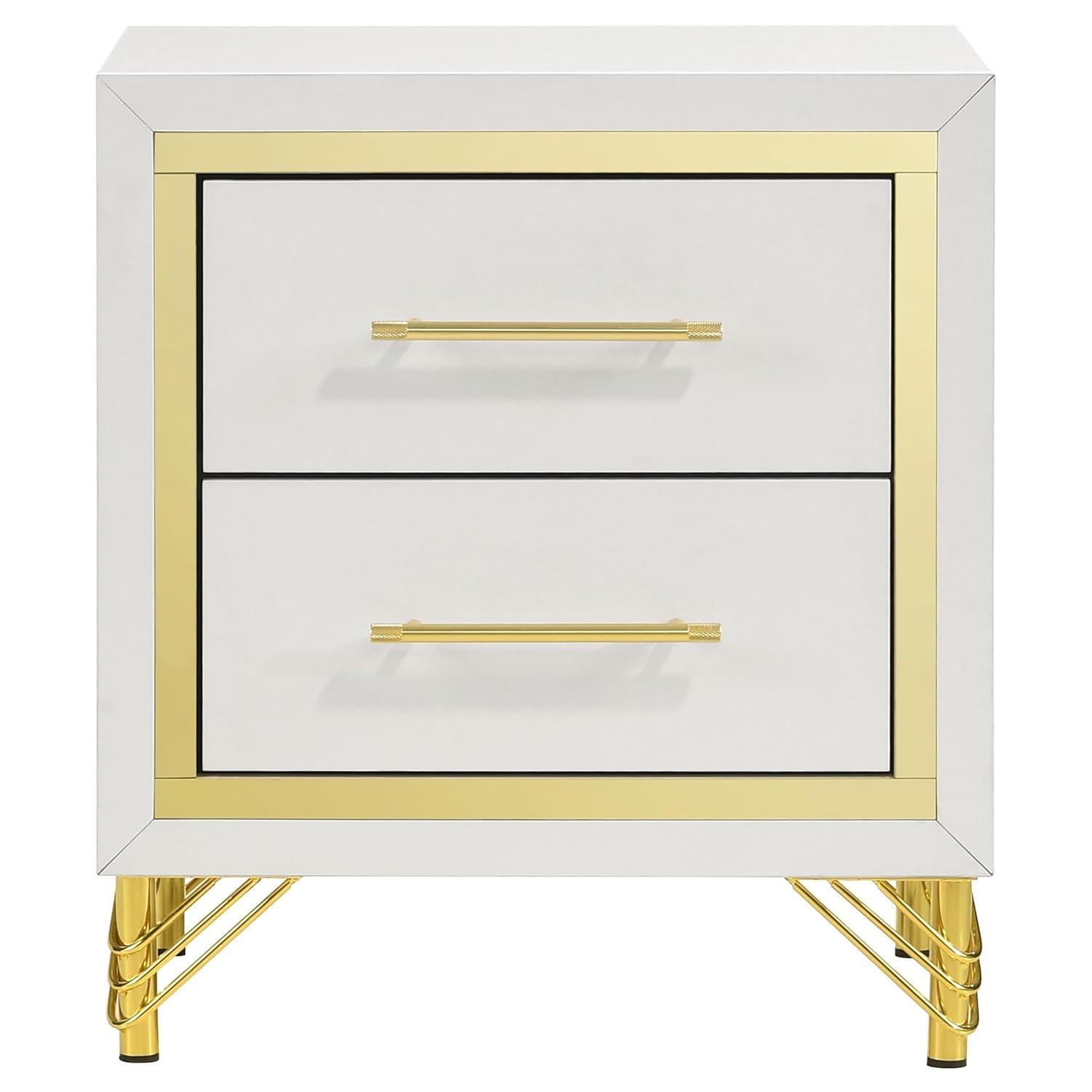 Coaster Lucia Modern 2-drawer Wood Nightstand Bedside Table White and Gold