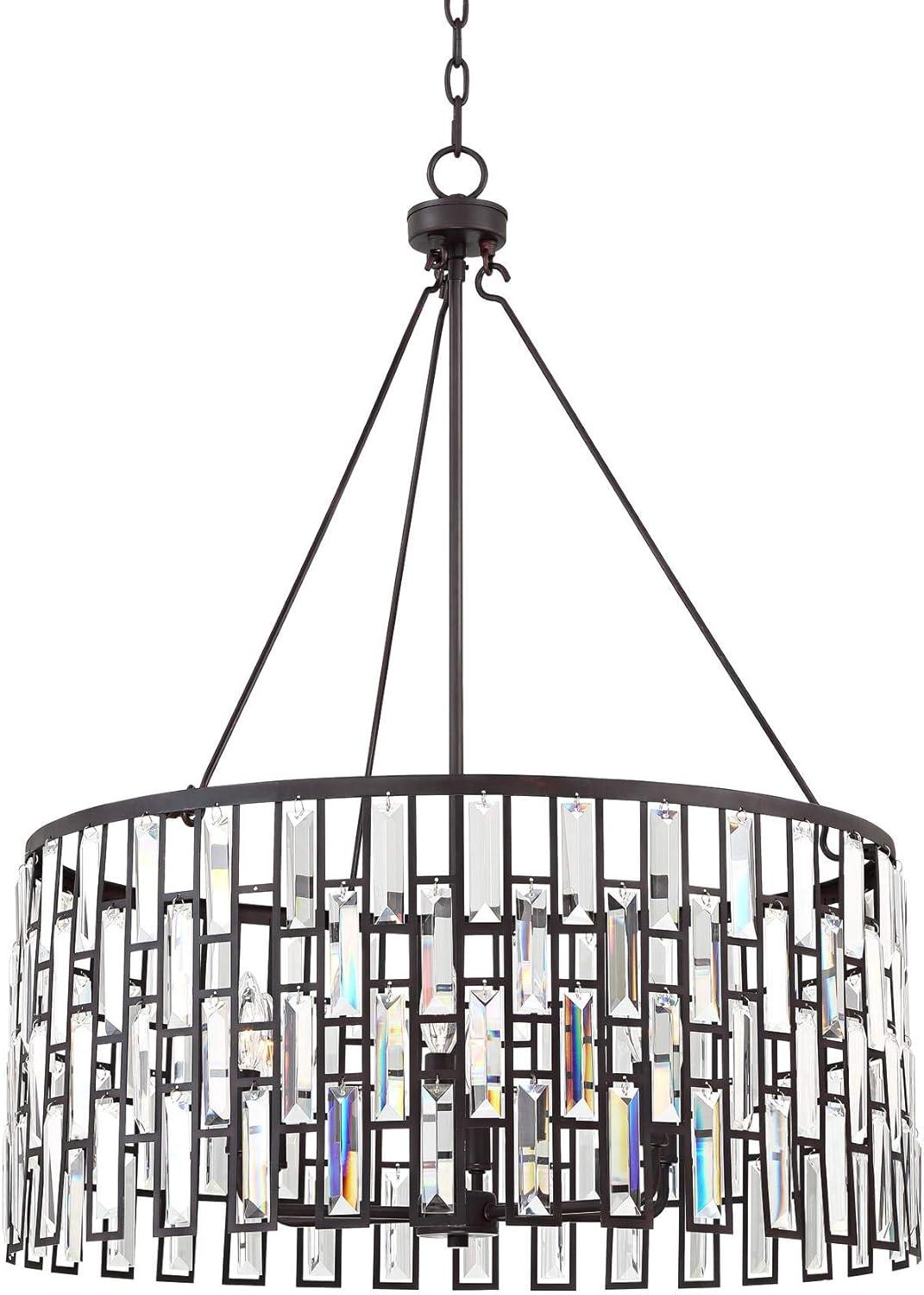 Regency Hill Aurelia Bronze Drum Pendant Chandelier 26 3/4" Wide Modern Clear Glass Shade 6-Light Fixture for Dining Room House Foyer Kitchen Island