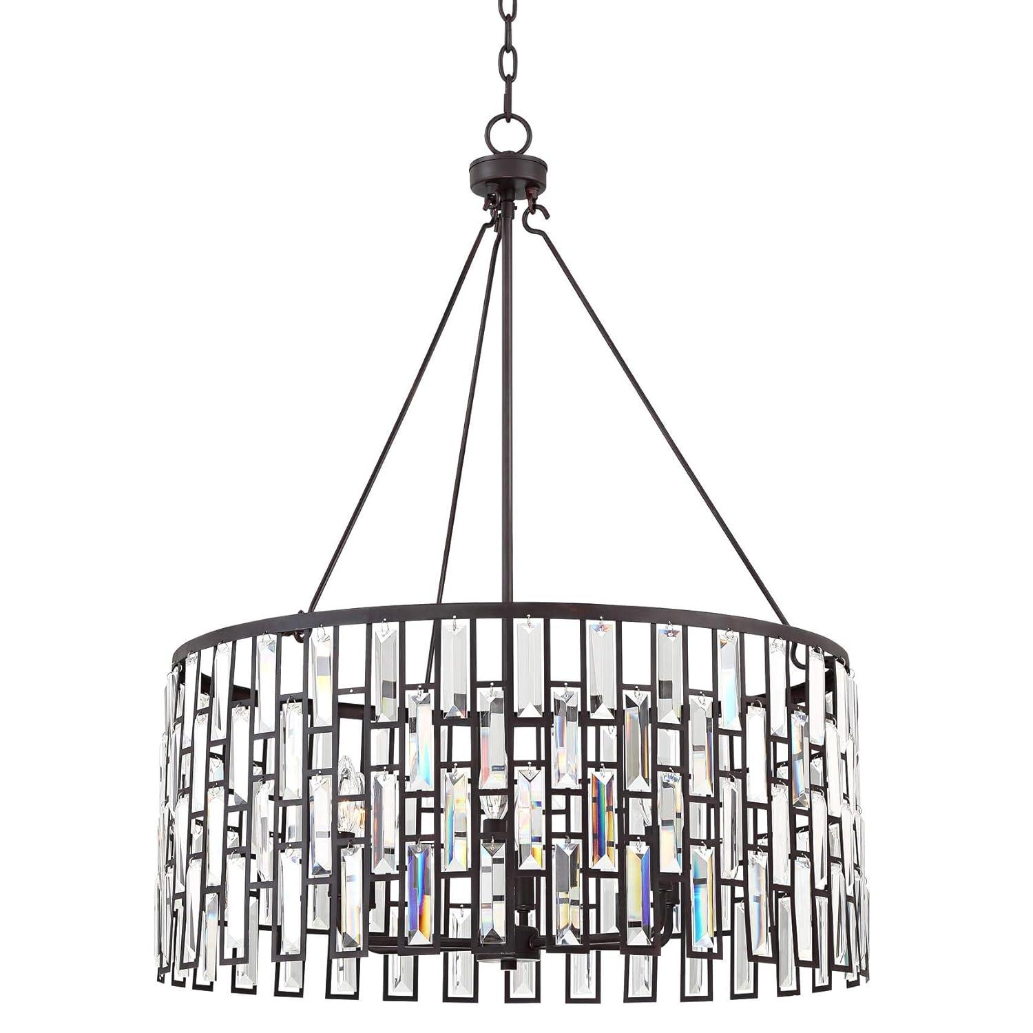 Regency Hill Aurelia Bronze Drum Pendant Chandelier 26 3/4" Wide Modern Clear Glass Shade 6-Light Fixture for Dining Room House Foyer Kitchen Island