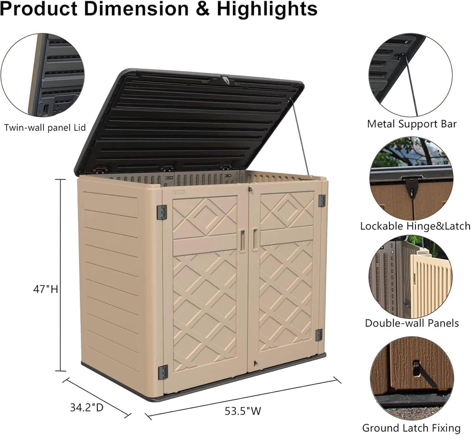 Large Brown Resin Outdoor Storage Shed with Shelving