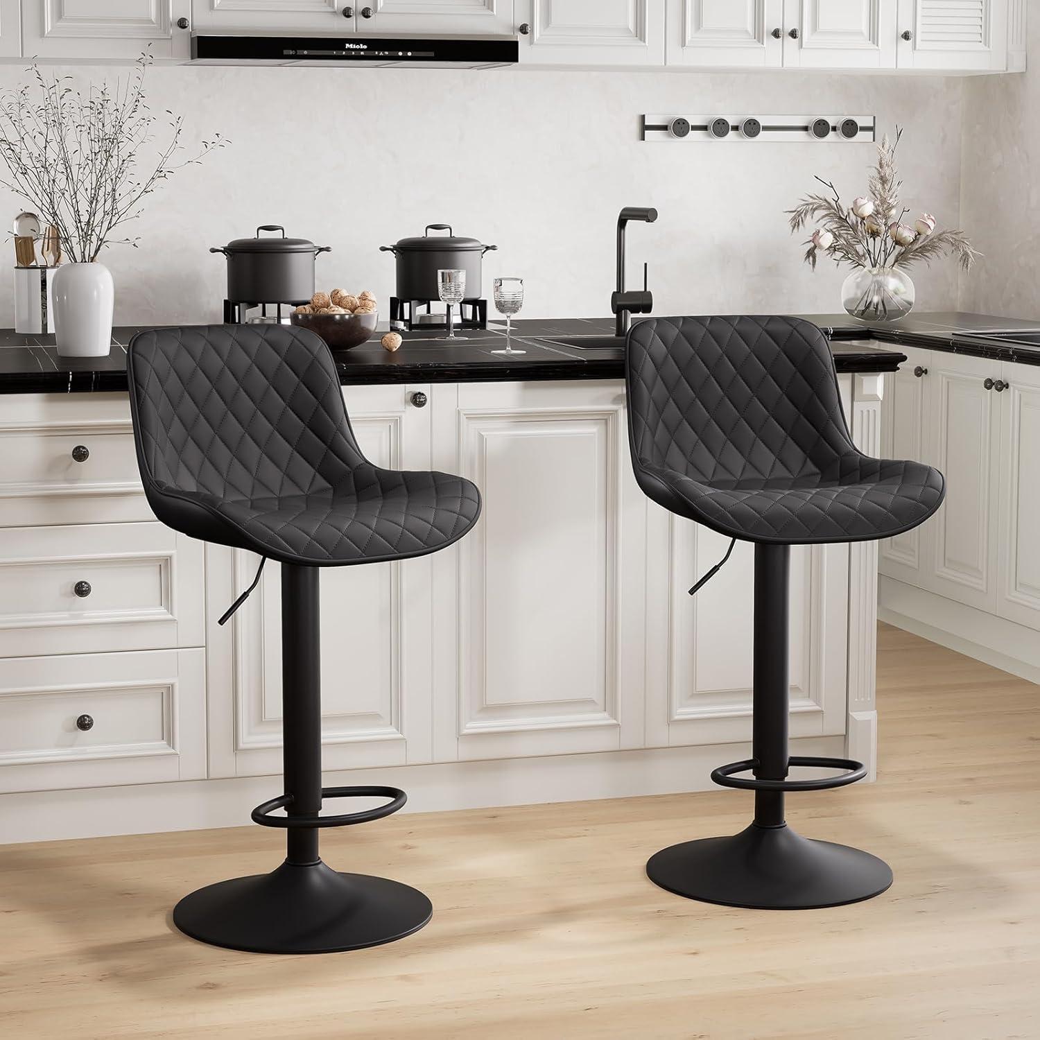 Waleaf Swivel Counter Height Bar Stools Set of 2,Adjustable PU Leather Dining Barstools with Footrest