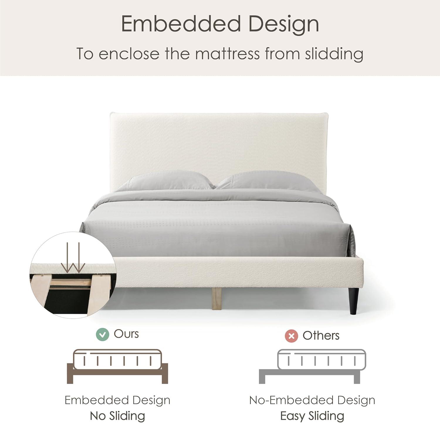 24/7 Shop At Home Queen Heartwild Modern Boucle Upholstered Pillow Headboard Platform Bed: Smooth Finish & Wood Frame