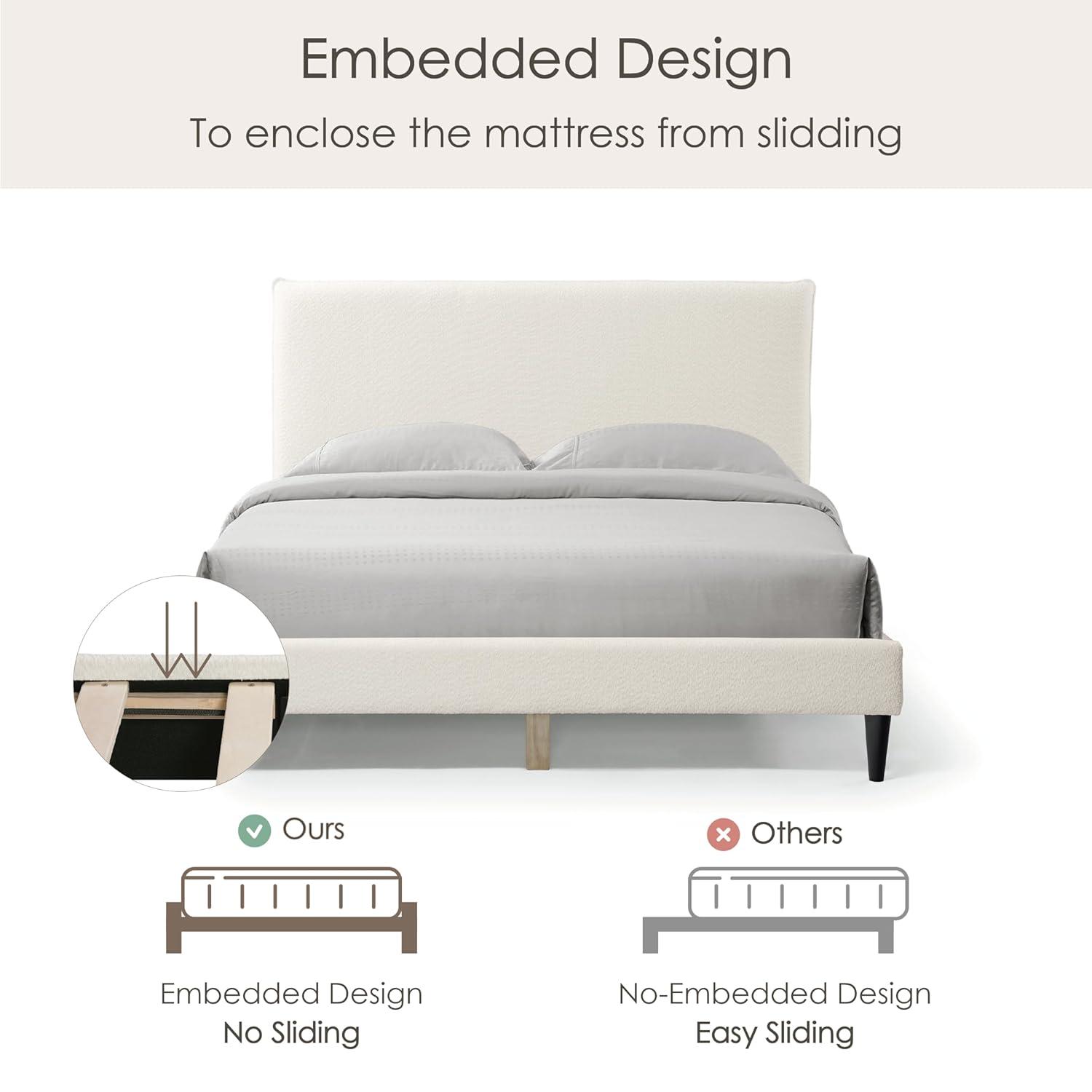 24/7 Shop At Home Queen Heartwild Modern Boucle Upholstered Pillow Headboard Platform Bed: Smooth Finish & Wood Frame