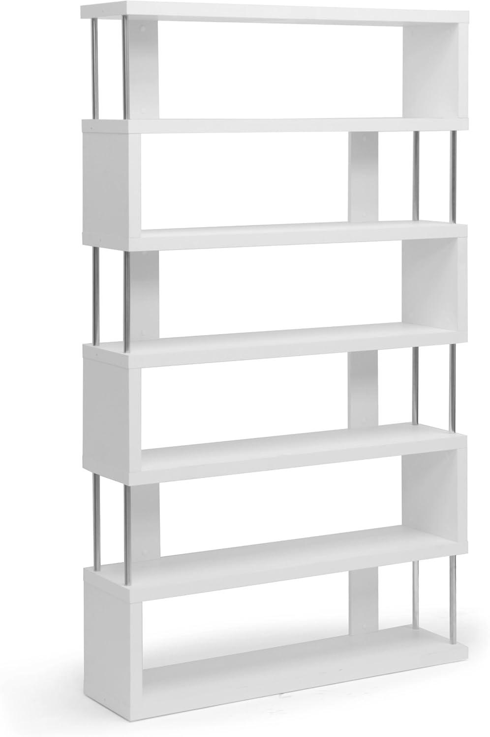 75.5" Barnes Six Shelf Modern Bookshelf White - Baxton Studio: Farmhouse Style, Wood Composite, 6-Tier Storage