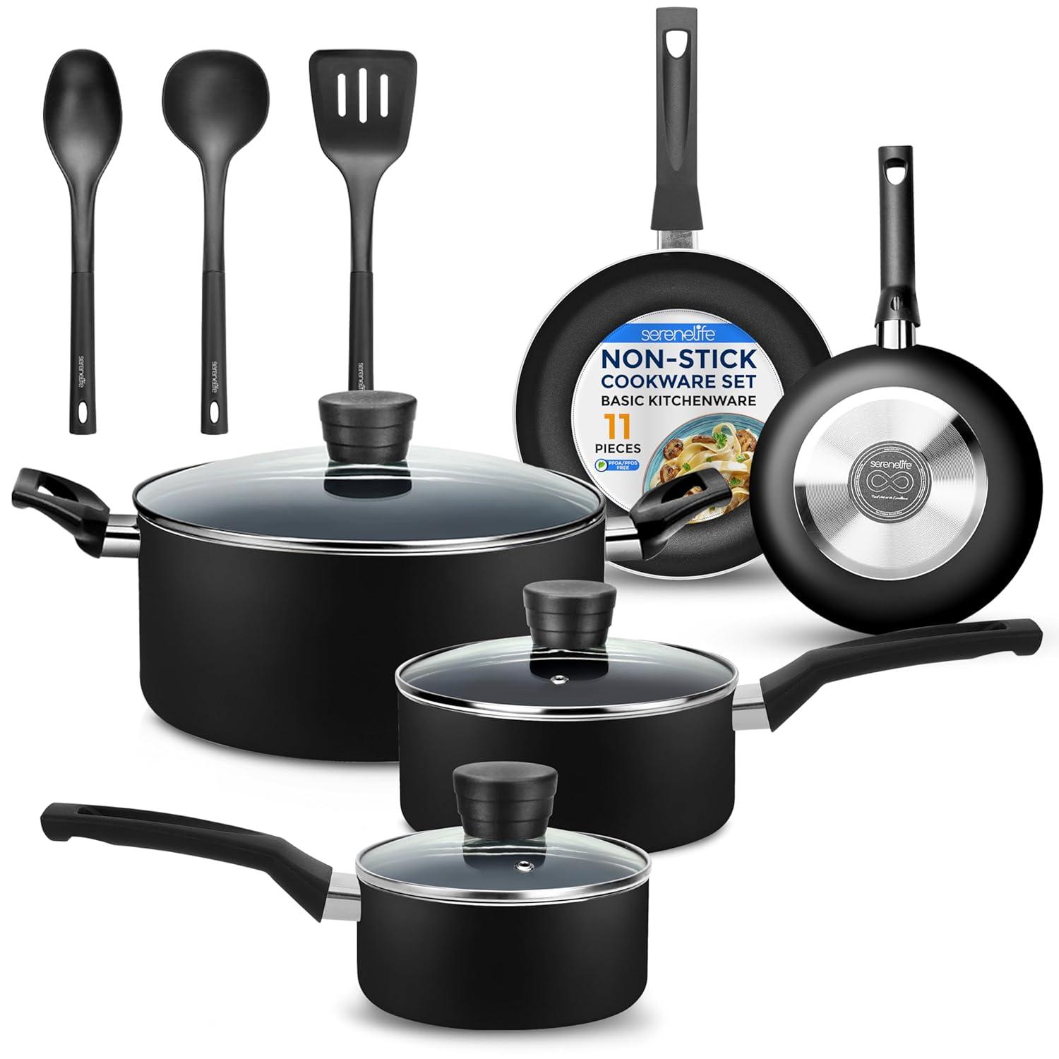 SereneLife 11 - Piece Non-Stick Aluminum Cookware Set
