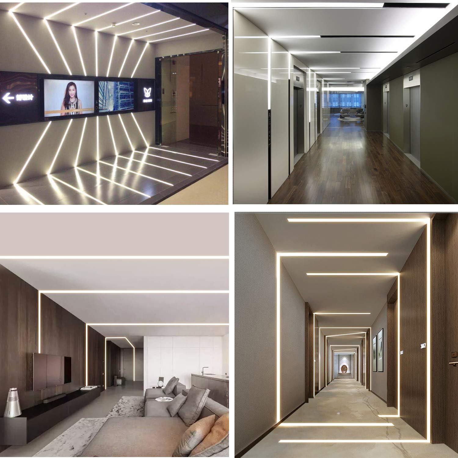 Plaster-in LED Aluminum Channel 6Pack 1m/3.3ft Plaster LED Strip Light Diffuser Profile,Trimless Drywall Aluminum LED Channel Profile with Milky Diffuser Cover End Cap for Wall and Ceiling