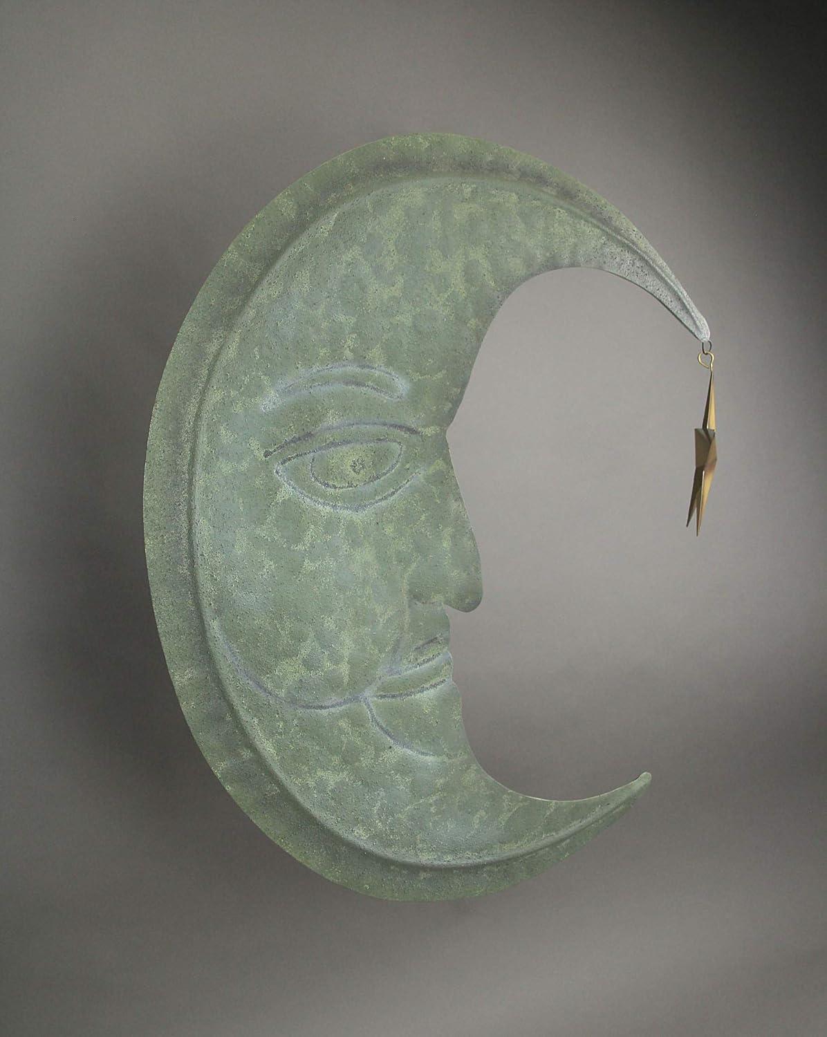 Zeckos Green Metal Textured Crescent Moon Wall Décor with Star Dangler