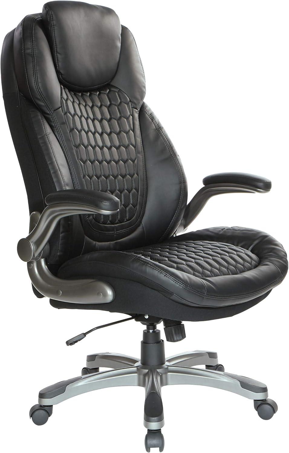 Black High Back Executive Leather Office Chair with Flip Arms