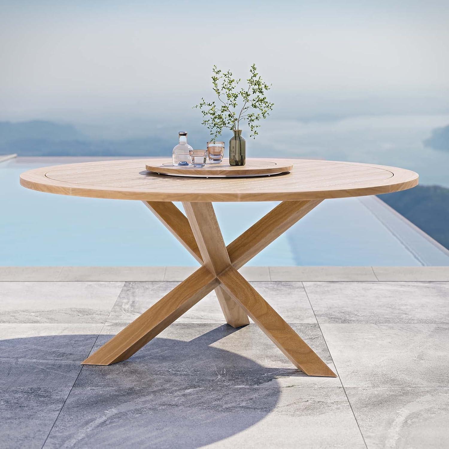 Modway Wellspring 63" Outdoor Patio Teak Wood Dining Table in Natural