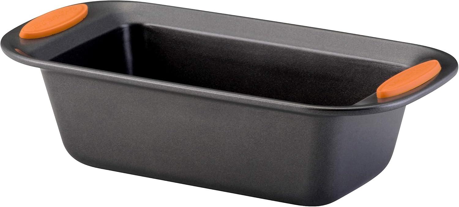 Gray Nonstick Carbon Steel Loaf Pan with Orange Handles, 9x5 Inch