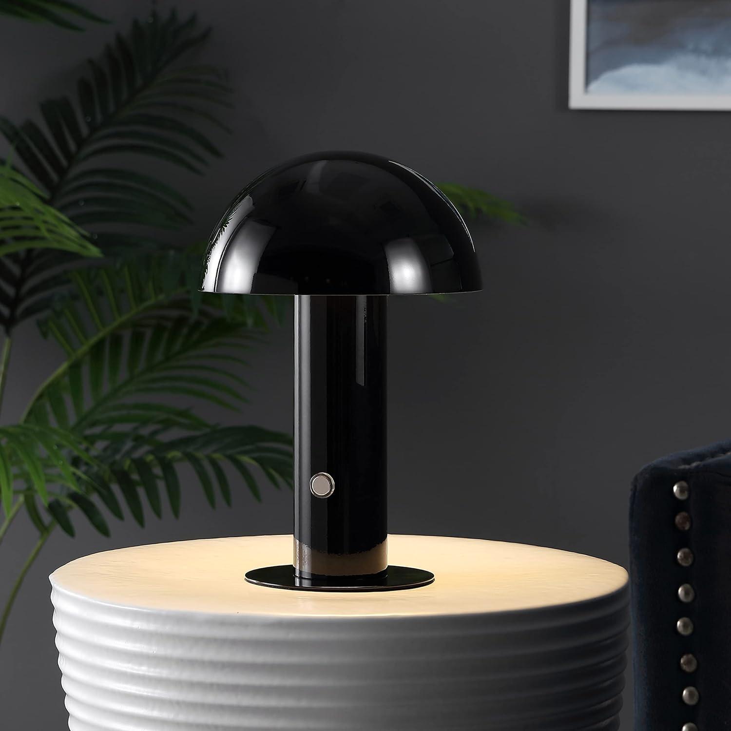 JONATHAN Y JYL7115A Boletus 10.75" Contemporary Bohemian Rechargeable/Cordless Iron Integrated Portable LED Mushroom Table Lamp, Modern, Coastal for living room, dinning room, bedroom, Black
