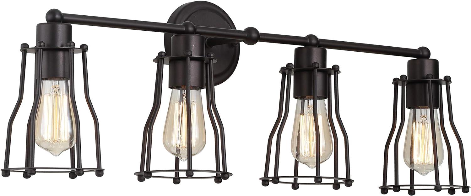 Florence 29.5" Oil-Rubbed Bronze Industrial Vanity Light with Clear Metal Shade