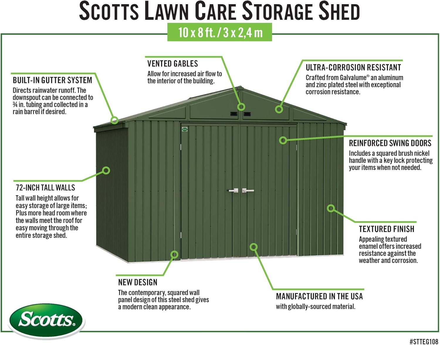 Scotts Lawn Care Storage Shed, 10x14, Green