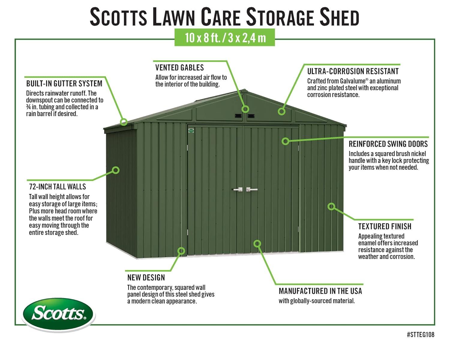 Scotts Lawn Care Storage Shed, 10x14, Green
