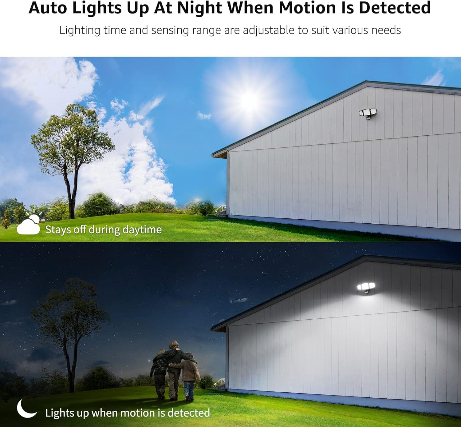 Lepro Motion Sensor Outdoor Light  , LED Security Flood Lights with 3 Adjustable Heads, 270° Wide Lighting Angle, 27W 3200LM Super Bright, IP65 Waterproof for Yard Porch Garage, Black