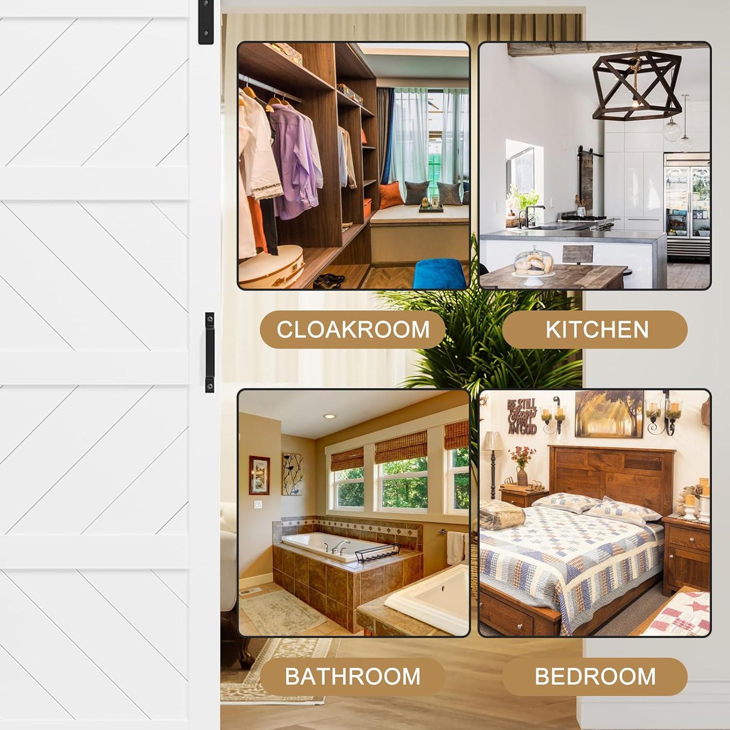 Sliding Barn Door 48”x84”, Black Barn Door with Modern Paneled Wave Design, Complete Barn Door Set, Waterproof PVC Surface, Assembly Required for Bedroom, Living Room, Closet, or Bathroom