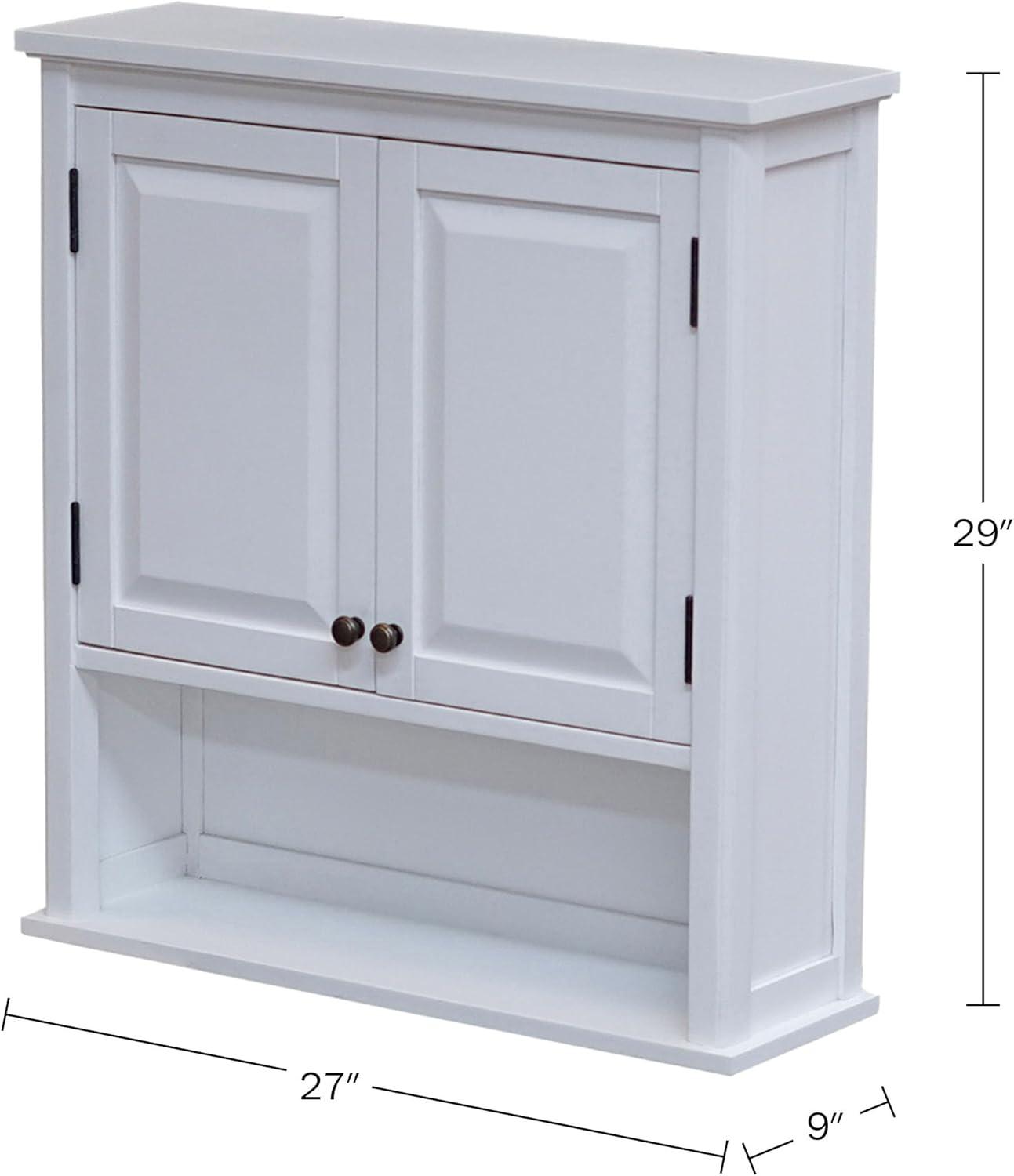Dorset Wall Mounted Bath Storage Cabinet with Two Doors and Open Shelf White - Alaterre Furniture: Hardwood Medicine Cabinet, Adjustable Shelf