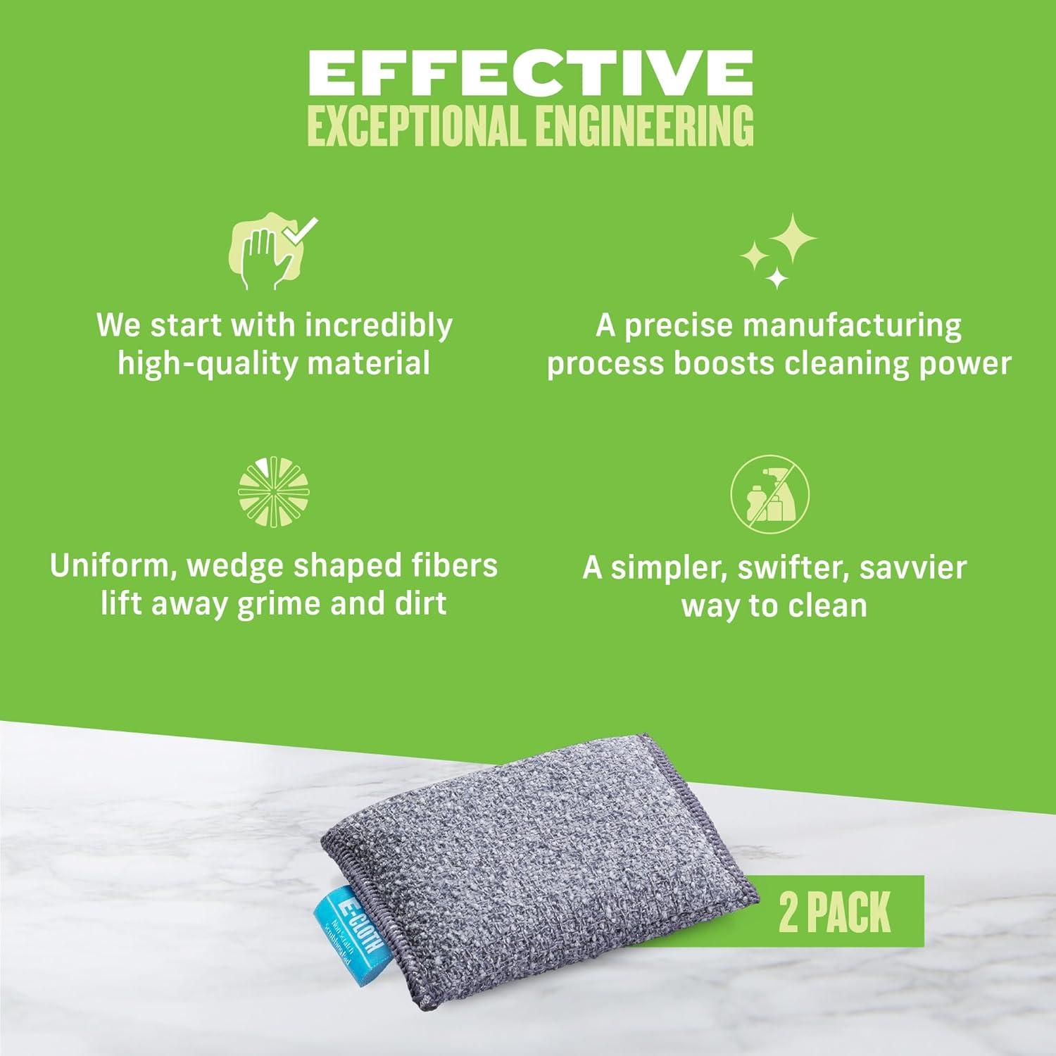 E-Cloth Non-Scratch Scrubbing Pads, Premium Microfiber Dish Scrubber and Kitchen Sponge for Cleaning, 2 Pack