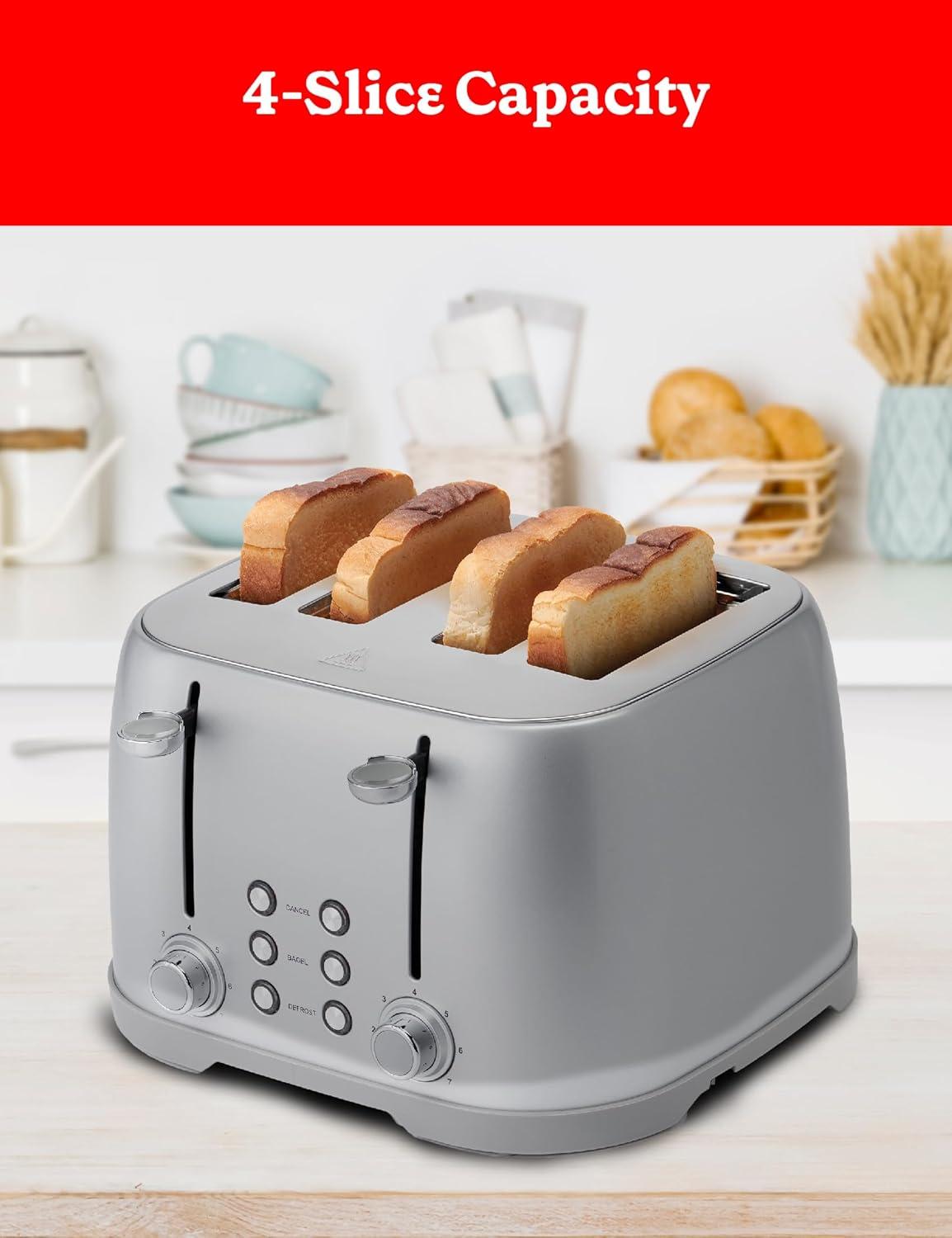 Betty Crocker 4-Slice Toaster, Silver with Extra Wide Slots