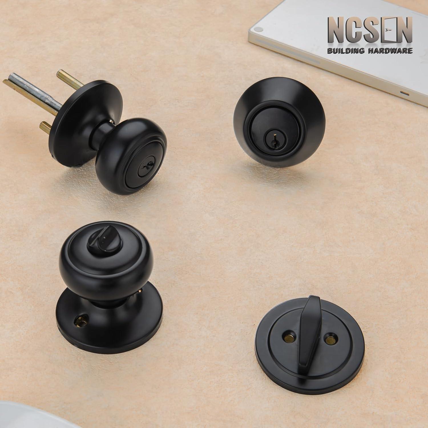 Matte Black Alloy Steel Round Door Knob Set with Deadbolt