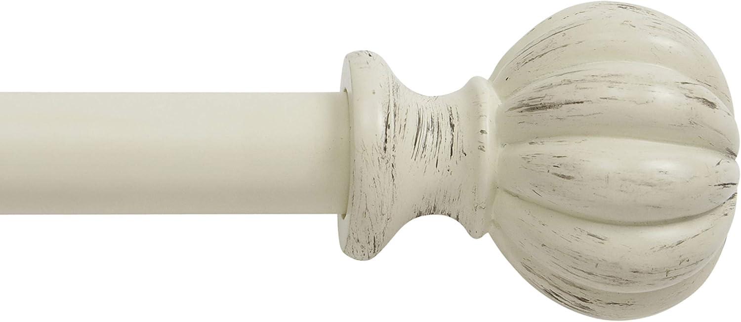 Antique White Adjustable Decorative Curtain Rod with Finials, 48-86 Inch