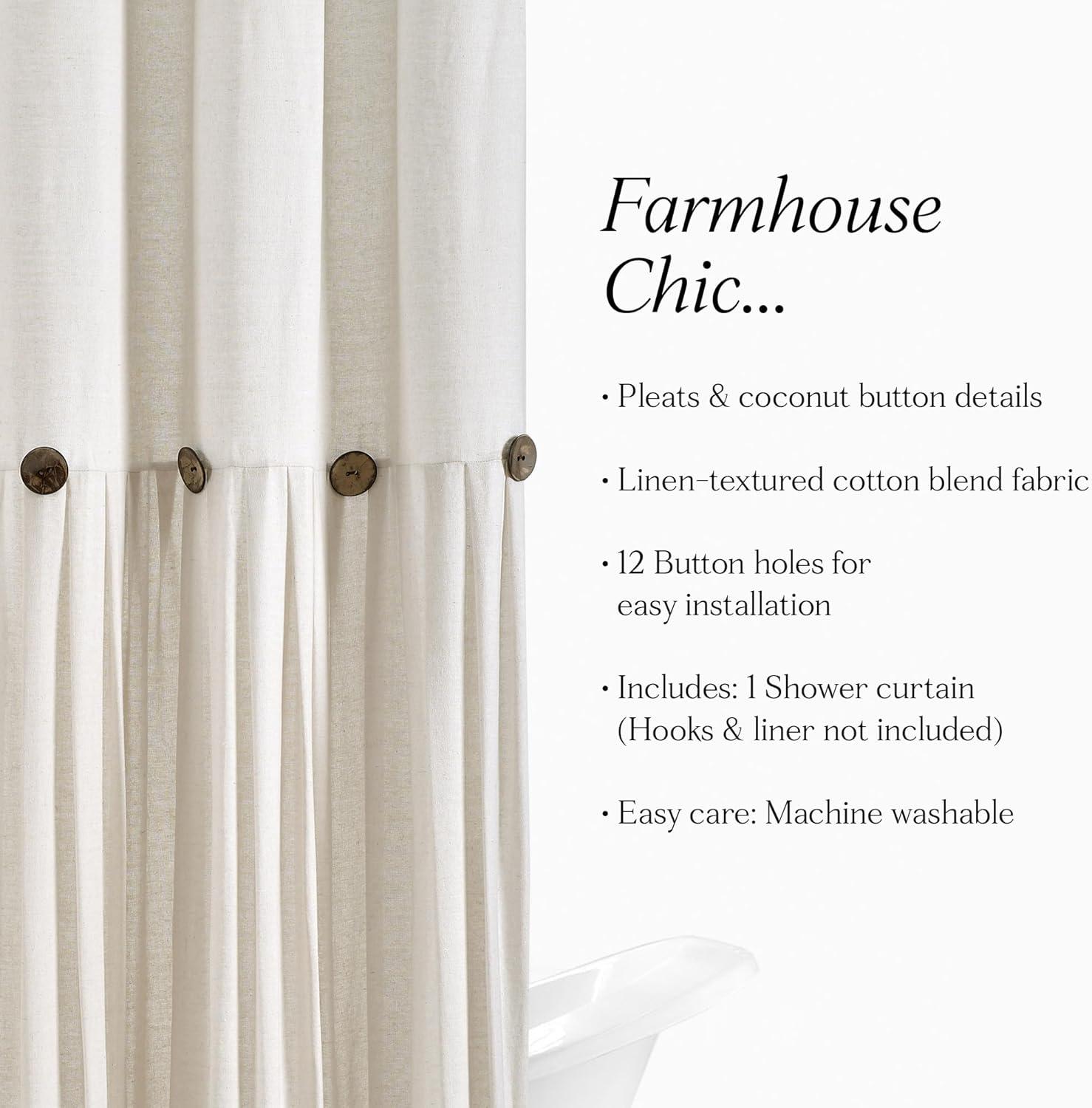 Linen Button Shower Curtain Off White Single 72X72